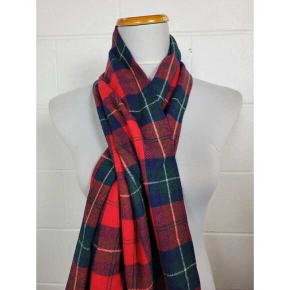 Vintage Pendleton Wool Red Blue Green Plaid Tartan Scarf 83" - Picture 3 of 6